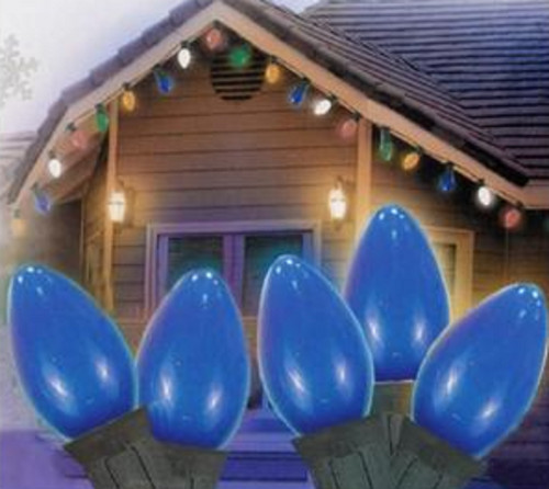 25-Count Blue Opaque C9 Mini Christmas Light Set, 24ft Green Wire