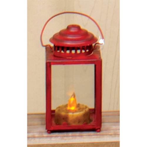 5" Red Metal Candle Lantern