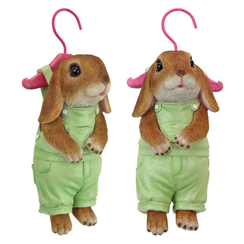 12.5" Set Of Two Hanging Around Adorable Bunny Outdoor Garden Statues