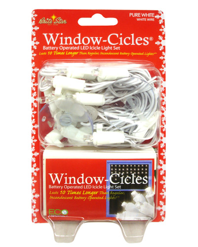 Set of 24 Pure White LED Battery Operated Mini Window Icicle Christmas Lights - White Wire