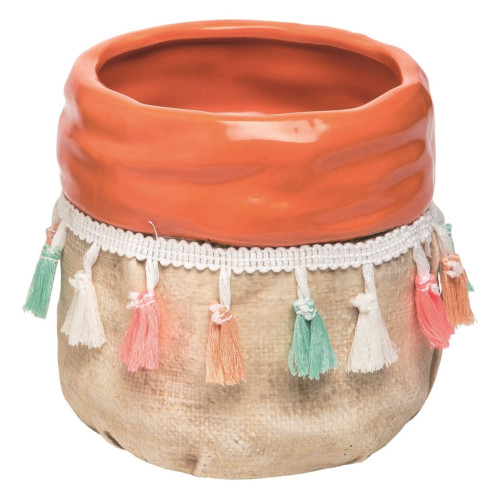 5.75" Brown and Orange Easter Pom Pom Bag Outdoor Planter