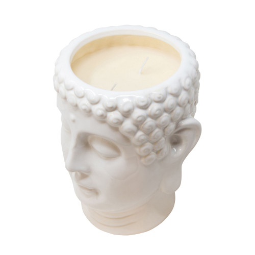 8.5" Solid White Ceramic Buddha Head Pot Scented Candle