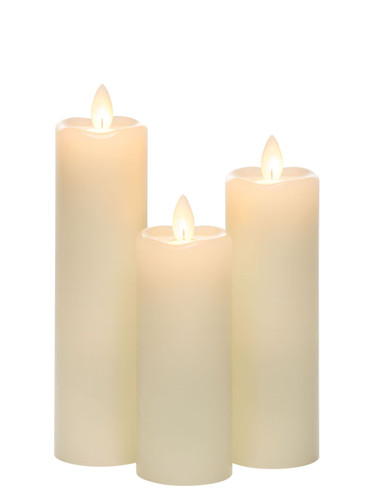 Set of 3 Ivory Battery Operated Flameless LED Slim Pillar Candles 7"
