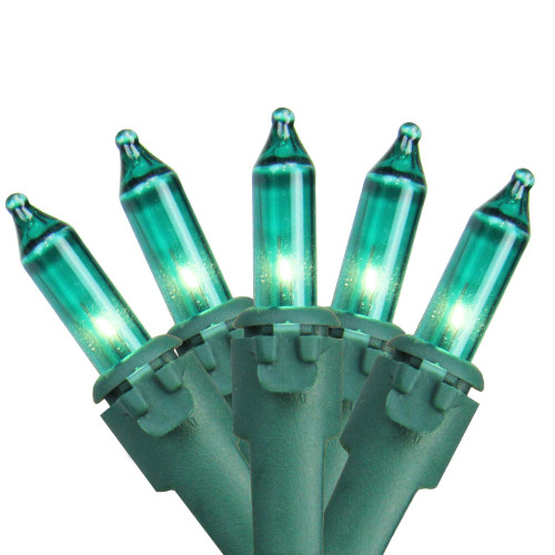 Set of 100 Teal Green Mini Christmas Lights 4.25" Spacing - Green Wire