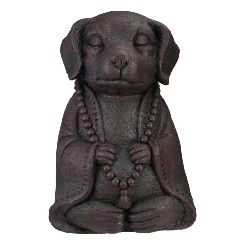 17" Dark Gray Meditating Buddha Dog Outdoor Garden Statue