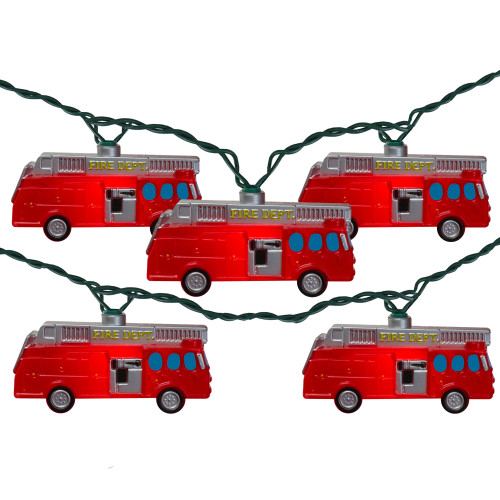 10-Count Red Fire Department Truck Christmas Lights, 9ft Green Wire