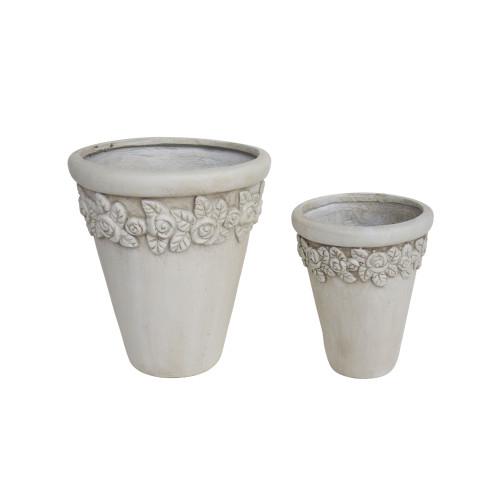 Set of 2 White Traditional Garden Outdoor Patio Planter Pots 13.5"