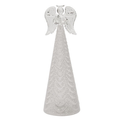 6" Glittering White Angel Ornament with String Lights