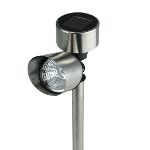 10.25" Silver Spot Light Solar Lamp with White LED Light and Lawn Stake