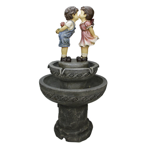 36" Kissing Boy and Girl Outdoor Patio Garden Water Fountain