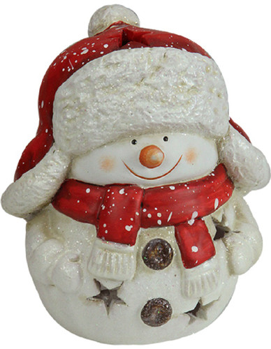7.25" Red and White Christmas Snowman Tealight Candle Holder
