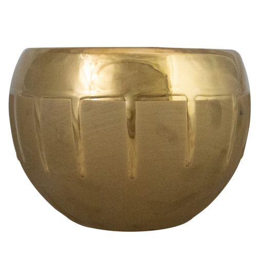 6.5" Large Ceramic Matte and Shiny Gold Drip Cachepot and Planter