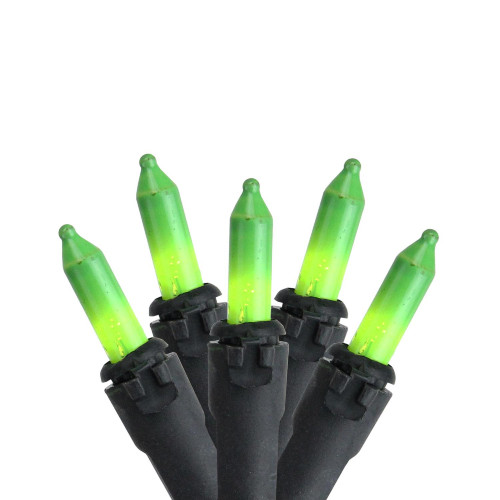 50-Count Neon Green Mini Christmas Light Set, 24.6ft Black Wire