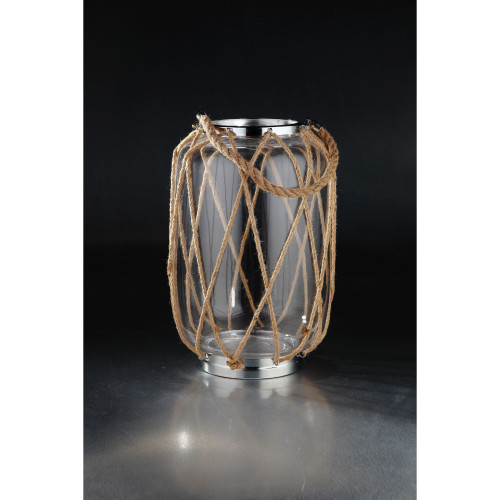 14" Clear and Silver Hand Blown Glass Hurricane Tabletop Decor