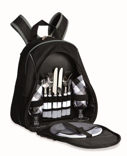 14" Black Utensil Equipped 2 Person Picnic Backpack
