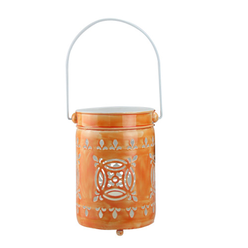 7.5" L'Eau de Fleur Bright Orange Cut-Out Votive Candle Lantern