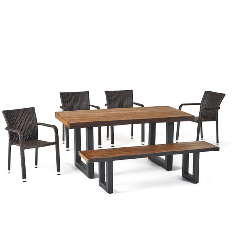 6-Piece Antique Brown and Charcoal Black Finish Outdoor Furniture Patio Dining Set