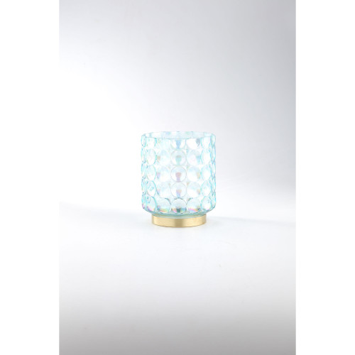 6.5" Blue and Gold Bubble Textured Hand Blown Glass Votive Candle Holder