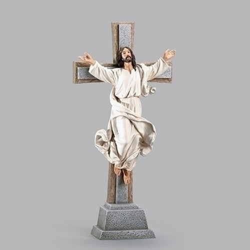 14" White and Gray Christ Crucifix Garden Statue