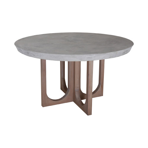 54” Gray and Brown Round Concrete and Wooden Dining Table