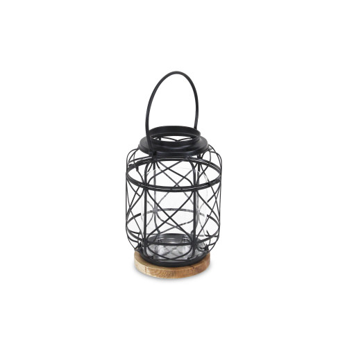 14.25" Black and Brown Lattice Handmade Lantern with Swivel Handle