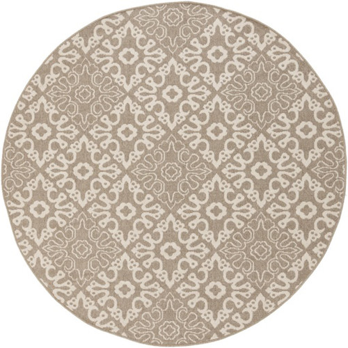7.25' Majestic Medina Brown and Beige Contemporary Machine Woven Round Outdoor Area Throw Rug