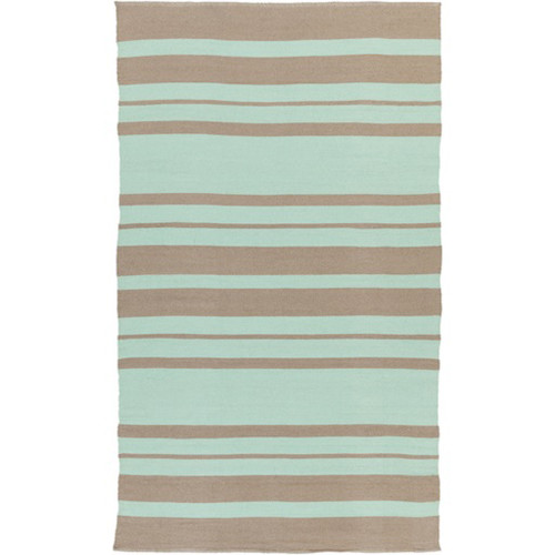8' x 11' Striped Mint Green and Taupe Brown Hand Woven Outdoor Area Throw Rug