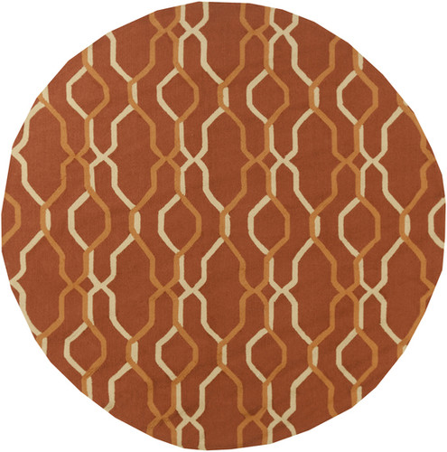 8' Brown and Burnt Orange Hand Hooked Outdoor Round Area Throw Rug