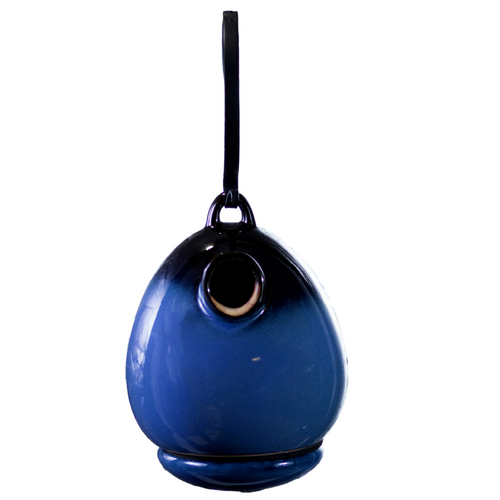 9" Cobalt Blue Heavy Duty Porcelain Hanging Teapot Birdhouse