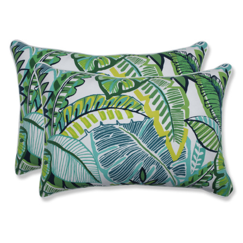 Set of 2 Blue and Green Leaf Motif UV Resistant Outdoor Patio Over Sized Throw Pillows 24.5"