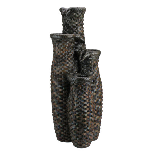 27" Brown Woven Wicker Inspired 4-Tier Outdoor Garden Water Fountain