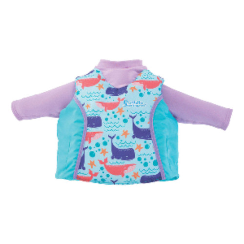 16" Purple and Blue Puddle Jumper Multipurpose Kids 2 in 1 Whales Life Jacket and Rash Guard