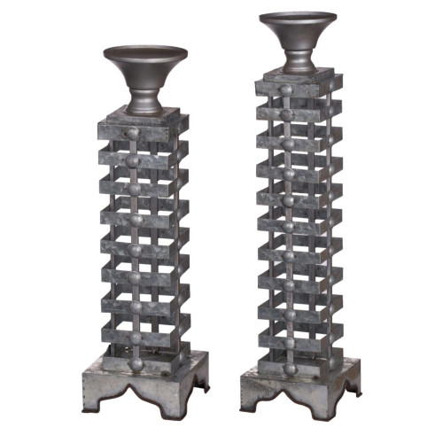 Set of 2 Gray Vintage Style Candle Holders 23.5"