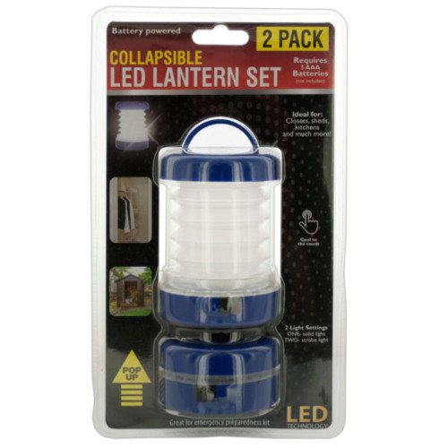 Pack of 4 White and Blue Compact Collapsible LED Lantern Set 3.75"