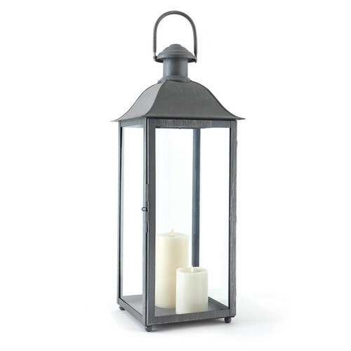 30" Charcoal Gray and Clear Contemporary Square Pillar Candle Lantern