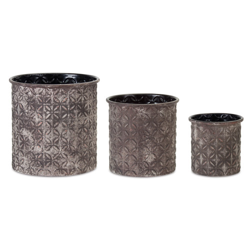 Set of 6 Rustic Gray and White Round Tin Pot 10"