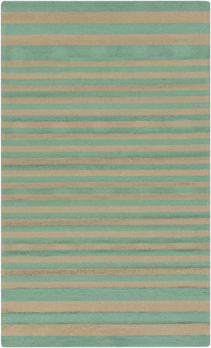 2' x 3' Teal Blue and Olive Green Hand Hooked Outdoor Area Throw Rug