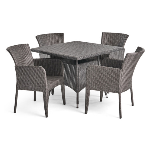 5-Piece Lead Gray Finish Square Wicker Outdoor Furniture Patio Dining Set