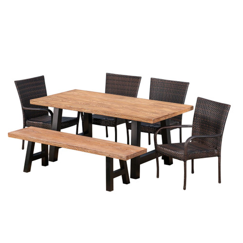 6-Piece Natural Brown Finish Outdoor Furniture Patio Dining Set