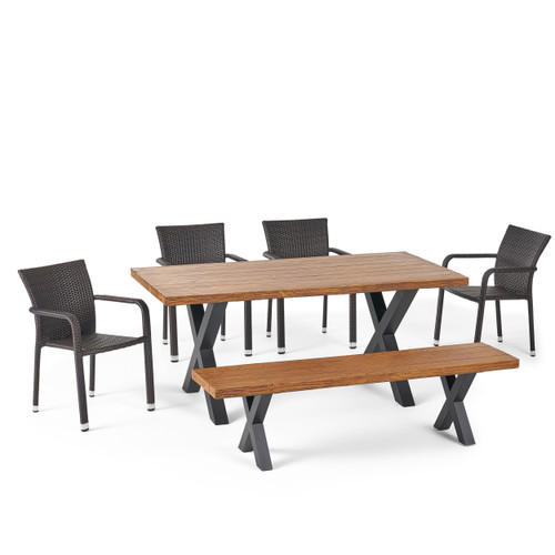 6-Piece Brown and Black Finish Outdoor Furniture Patio Dining Set