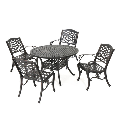 5-Piece Shiny Copper Brown Finish Outdoor Furniture Patio Expandable Dining Set