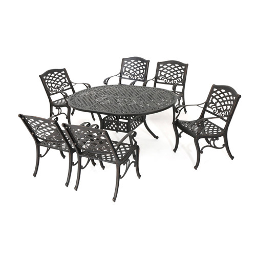 7-Piece Shiny Copper Brown Finish Outdoor Furniture Patio Expandable Dining Set