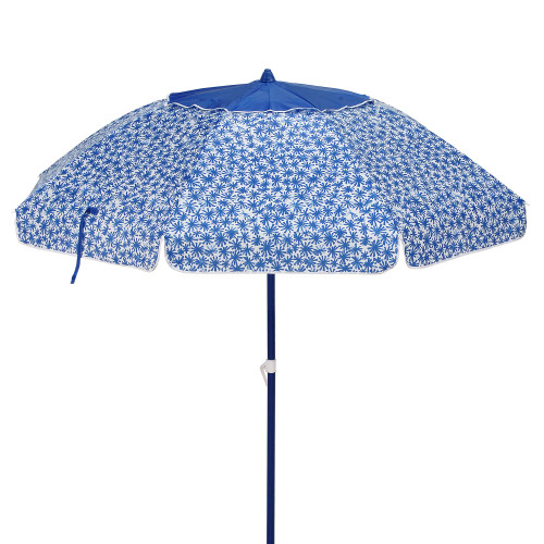 5' White and Blue Flowers Deluxe Beach Umbrella