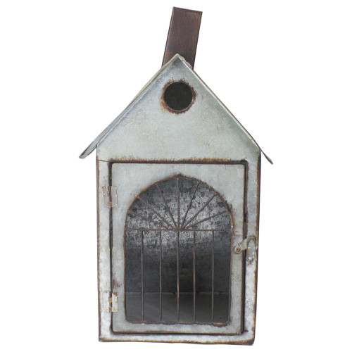 16" Brown and Silver Metal Bird House Feeder