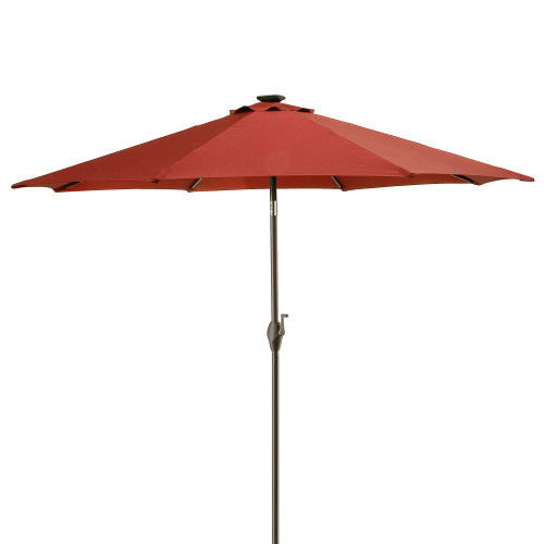 9' Cherry Red Umbrella with Solar Power LED Lights