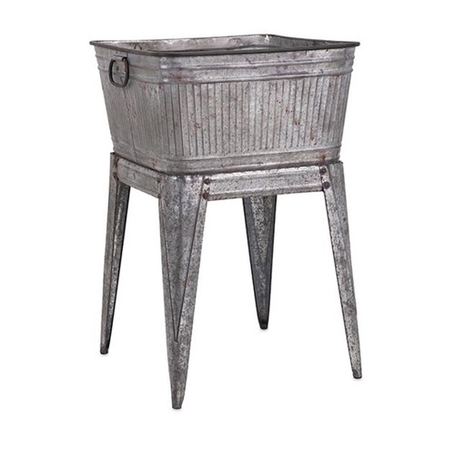 32" Rustic Silver Galvanized Metal Outdoor Patio Garden Flower Planter Tub with Handles on Stand