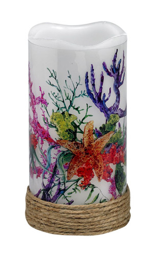 Set of 4 Multicolored Coral Garden LED Flame-less Pillar Candle 6"