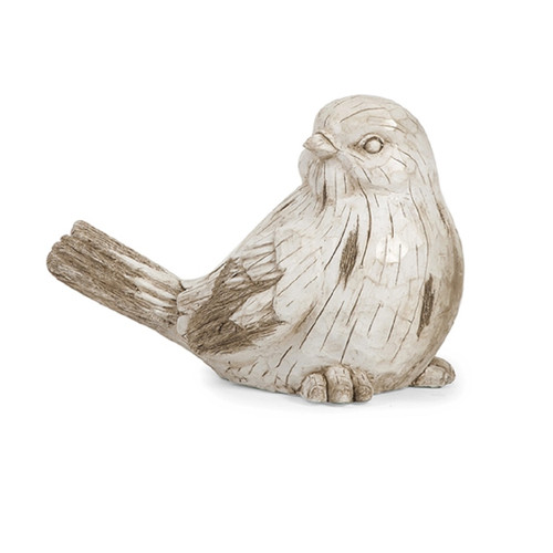 17.75" Rustic White Washed Carved Garden Bird Statue