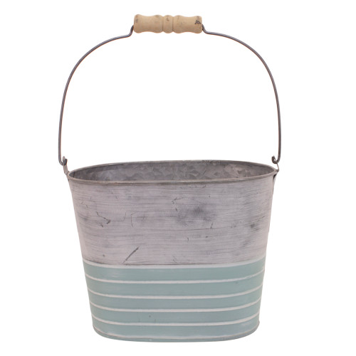 8" Blue Bliss Galvanized Unique Metal Flower Bucket