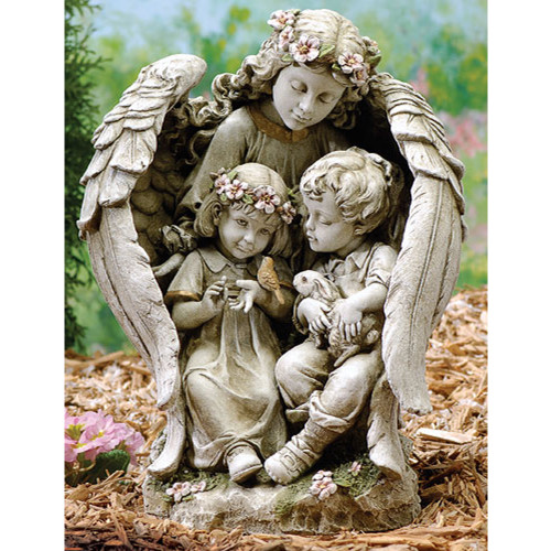 16" Joseph's Studio Angel with Children Outdoor Garden Statue